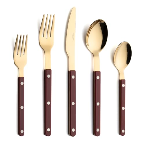 ANNOVA Silverware Set, Retro/Rivet Colorful Stainless Steel Tableware Kitchen Flatware Set Utensils, Includes Dinner Knives, Forks, Spoons, Salad Forks & Dessert Spoons (Gold Brown, 10 Pieces)