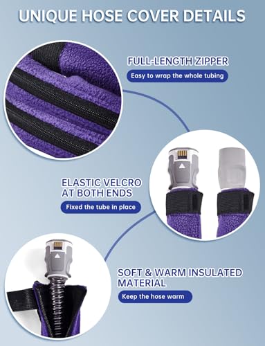 Image of 6.4ft CPAP Hose Cover for Resmed Heated Tubing, Airsense 11 & 10 ClimatelineAir Tubing Insulated Covers, Cat Proof CPAP Tube Fleece Sleeve with Full-Wrap Zipper - Prevent Condensation (Purple)