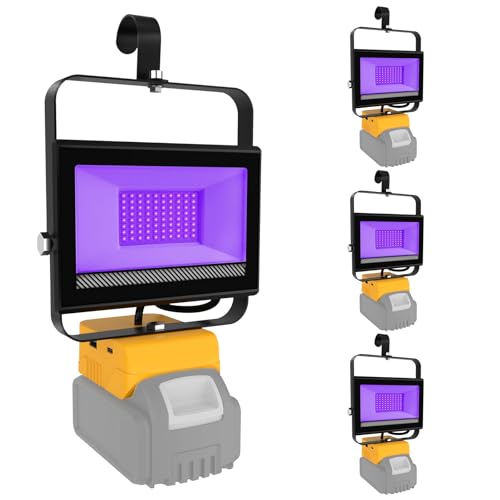 Image of Portable LED Black Lights, Cordless Blacklight Compatible with Dewalt 20V Battery, 395nm Ultraviolet Flood Light with 140 Adjustable, USB & Type C Charging Port for Glow Party Stage (4 Pack)