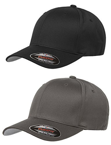Flexfit Unisex Wooly Combed Twill Cap (6277) 2-Pack (XL/XXL, Black & Dark Gray)