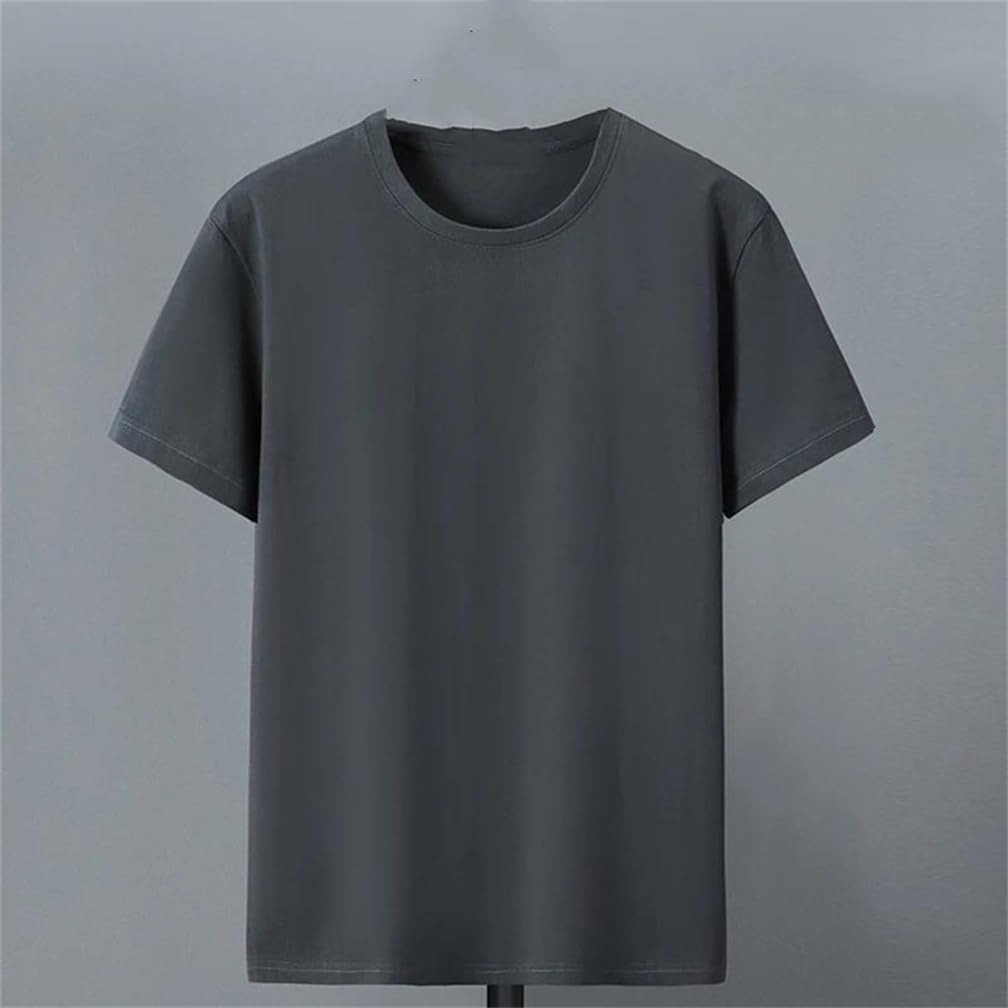 Maglietta da uomo girocollo di grandi dimensioni in cotone a maniche corte casual top t-shirt tinta unita
