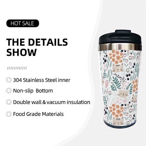 Wisedeal Cats And Florals Travel Coffee Mug With Filp Lid, Mother's Day Birthday Gift For Men Women Bestie Friend Cat Lover, Cute Cat Stainless Steel Water Bottle Tumbler Cup, 13 Oz #TOP4