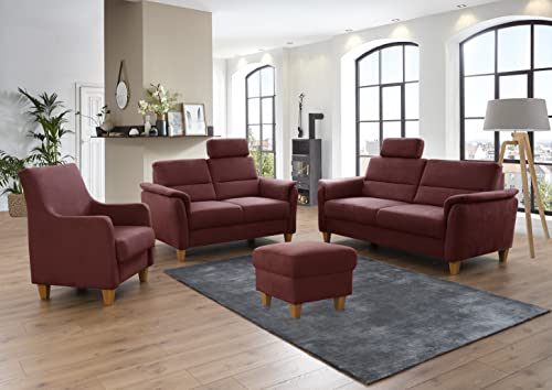 CAVADORE 3er-Sofa Palera mit Federkern / Kompakte Dreisitzer-Couch im Landhaus-Stil / inkl. 1 Kopfstütze / 179 x 89 x 89 / Mikrofaser, Rot – Bild 3