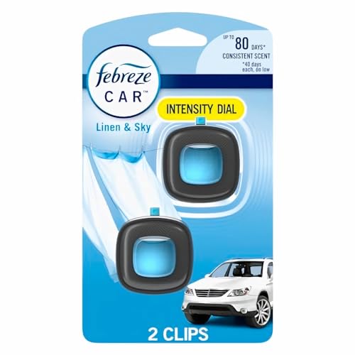 Image of Febreze Car Air Freshener Vent Clip Linen & Sky Scent, .06 oz. Car Vent Clip, 2 Count