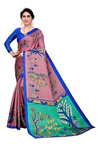 Sari en soie d'art imprimé indien avec chemisier assorti pour femme