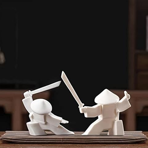 LYART Samurai Statue Decor Japanese Warrior Decor Children's Room Statues, Kongfu Tea Pet Decoration, Incense Holder for Stick Burner Incense Stick Holder (White2 and White3) Cover