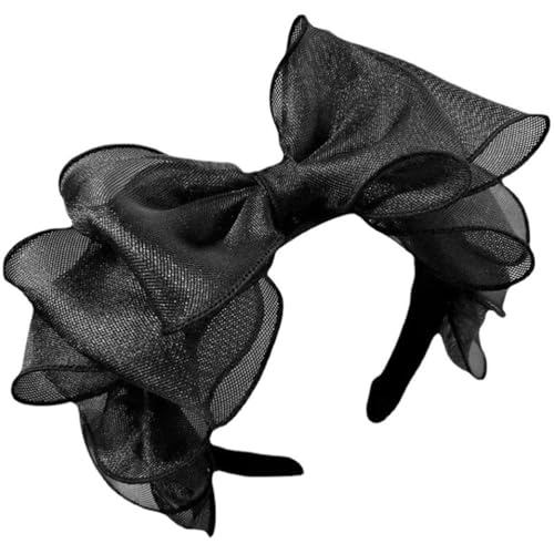 Bandeau décoratif avec nœud en maille française souple et bordure noire rétro