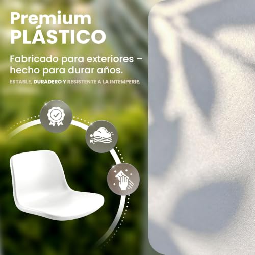 Conjunto de jardin resistente de plastico con mesa y sillas blancas 8