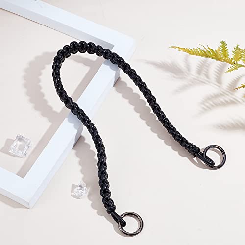 Image of WADORN Leather Braided Purse Handle, 25 Inch PU Leather Braided Handbag Bag Strap Replacement Short Bucket Bag Strap with Round Ring for Neonoe Hobo Bag Multi Pochette Crochet Bag Tote, Black