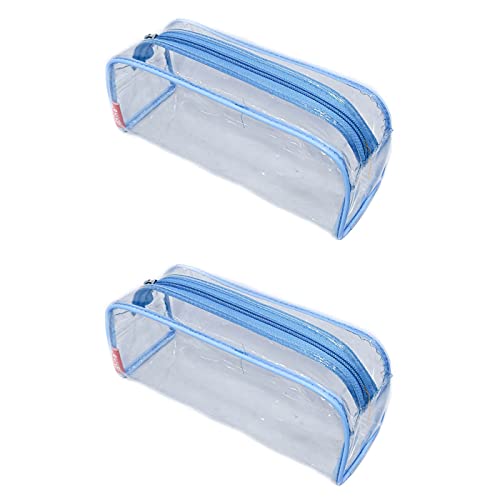 Image of iShine Multipurpose Travel Morning Zipper Pouch for Men and Women Transparent Medium (Pack of 2, Blue)