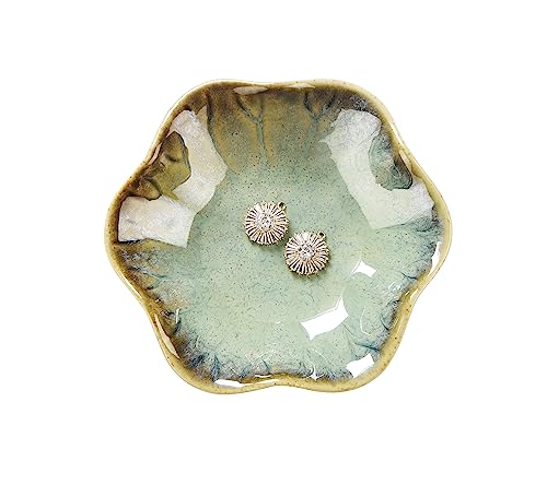 Image of 2PCS Lotus Leaf Shape Ring Holder Dish, Small Key Bowl, Ceramic Trinket Tray Jewelry Dish Organizing Necklace Earrings for Mom Friend Sister, All Jewelries Are NOT Included.White+Crystal Green.
