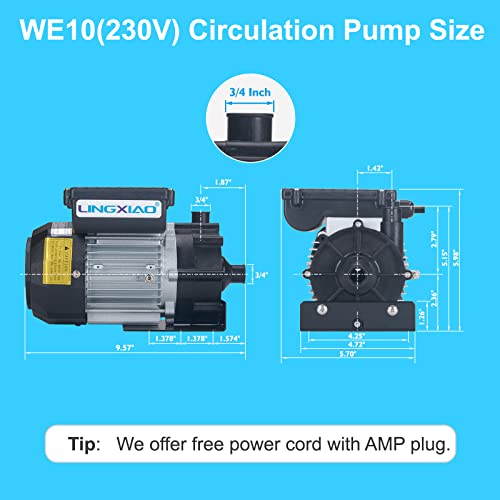 Image of WE10 SPA Circulation Pump, Hot Tub Circulation Pump 230 Volts, 0.25HP, 3 /4 inch Port Compatible with OEM E5 /E10- Model: WE10(230V)