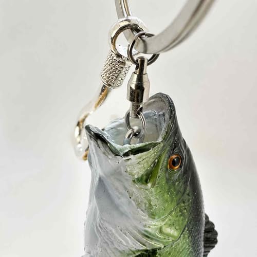 Image of Bass Fishing Keychain Gifts, Bass Fish Key Chain for Men, Cool Fishing Keychain Stuff Funny for Fishing Lovers, Fisherman Gifts for Dad, Boyfriends, Stocking Stuffers (Green Bass)