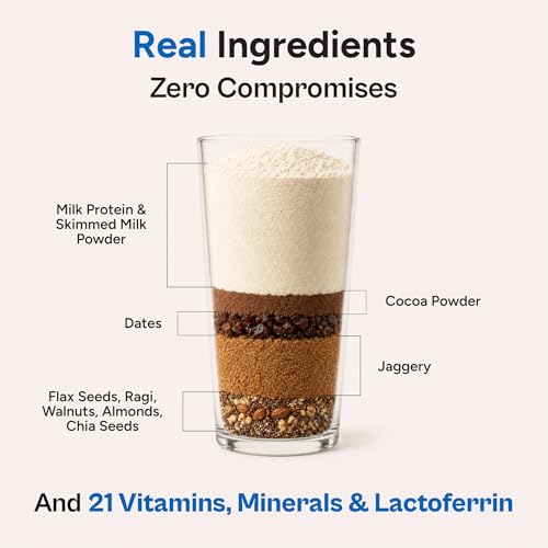 Image of Tata 1mg Grogood Kids Nutrition Drink Mix| With Lactoferrin for Immunity, 12g Protein & Calcium | DHA, 21 Vitamins & Minerals | No Refined Sugar | Chocolate Flavor (13+ Years)