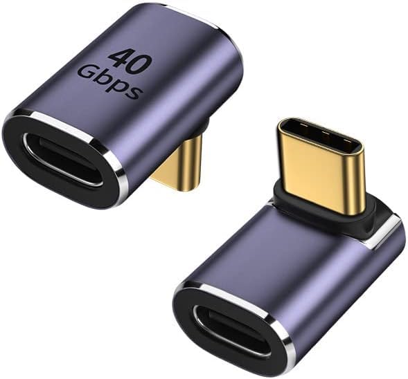 QIANRENON Adattatore USB C 90° Accoppiatore USB 4.0 Tipo C femmina a maschio ad angolo retto Extender connettore 40 Gbps, supporto 8K a 60Hz trasmissione audio e video 100 W OTG, 2 pezzi