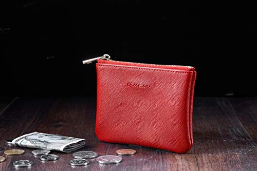 Image of Chelmon Vegan Leather Coin Purse Pouch Change Purse With Zipper For Men Women, CH Red, Minimalist