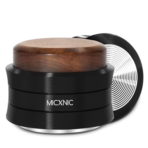 MICXNIC Palm Tamper 54mm Federbelastet Kaffee Tamper für Sage Breville Barista Express 54mm Siebträger Self Leveling Espresso Tamper mit 304 Edelstahl Wellenlänge Basis Walnuss und Schwarz