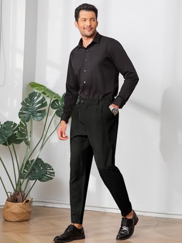 Runcati Mens Slim Fit Dress Pants Pleated Front Skinny Stretch Business Suit Trousers Classic Tapered Work Slacks4