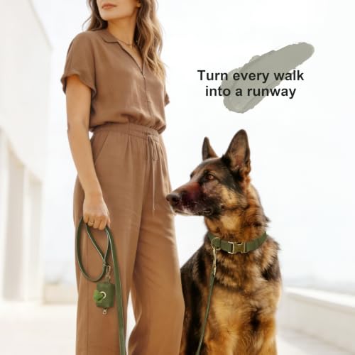 Image of Didog Soft PU Leather Dog Collar for Large Dogs, Quick Release,DarkGreen XL