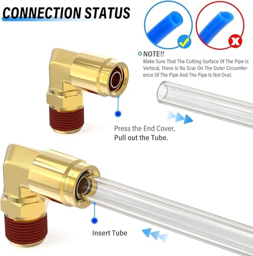 Image of TAILONZ PNEUMATIC 2PCS 1 /2 inch Tube OD x 3 /8 inch NPT Thread DOT Elbow Out Pipe Air Fittings, Push to Connect Fittings Air Brake Pipe Fittings for Cars, Trucks, Air Brake Systems, Etc.