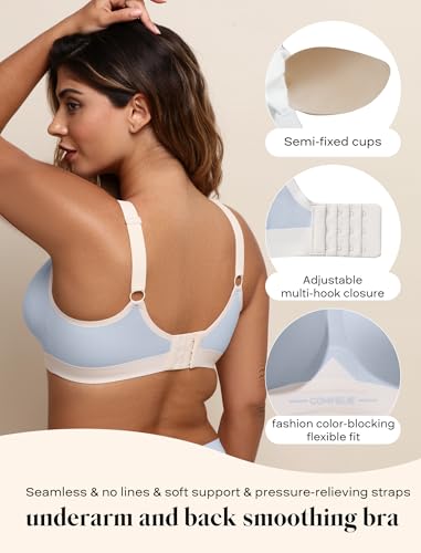 COMFELIE Seamless Wireless Bra for Busty Women No Underwire Lightly Lined Deep V T-Shirt Bralette Underarm-Smoothing
