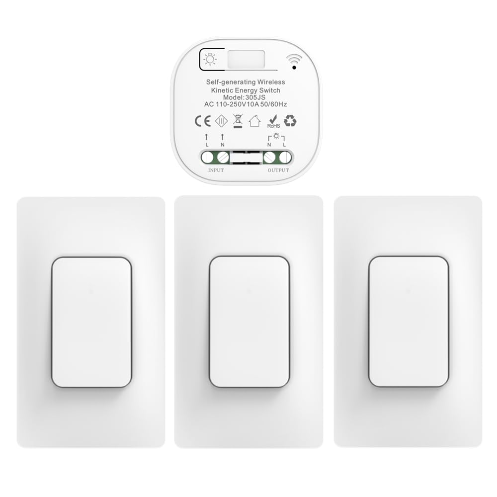 Cerhot interruttore radio 230 V, interruttore della luce senza batteria, set di interruttori wireless senza batteria, interruttore radio da parete per luci (US 1 interruttore 3V1 a)