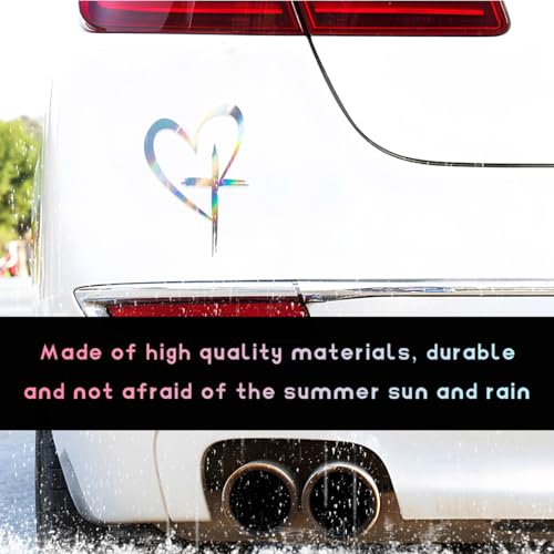 Image of DXNQ Love Cross Sticker Decal, 8.7''x6'' Waterproof Vinyl Love Heart Cross Stickers Car Bumper Decals, Decoration Stickers for Car Window Wall Laptop Notebook, Car Accessories (Colorful, Small)
