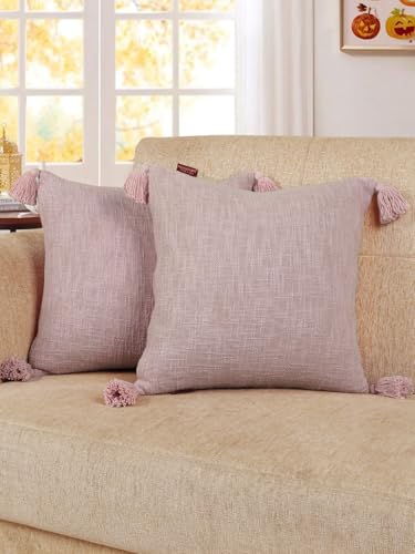 Image of HOMADORN Luxury Cotton Handmade Decorative Boho Throw Pillow Covers with Tassels for Sofa Couch Living Room Indoor Outdoor Chair Car Farmhouse (16X16 INCHES (Square), Lavender (Pack of 2))