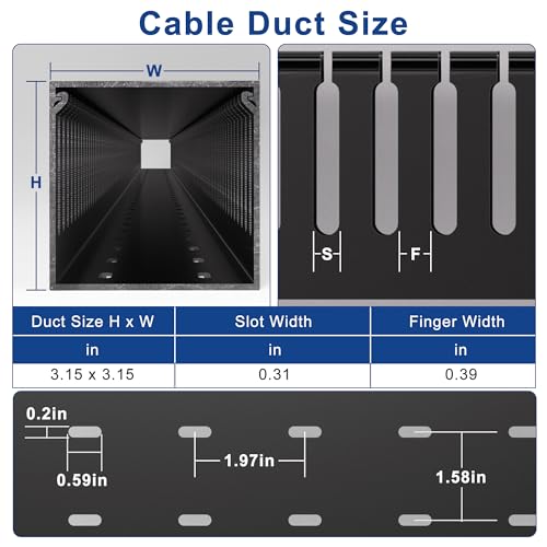 Image of ZhiYo 3 inchH x 3 inchW Cable Raceway, 6ft Under Desk Wire Management Channel Black | Slotted Wire Duct, 2 Pack (3 ft Each), Heavy-Duty PVC Cable Management for Server Racks, Network Cables & Electrical Cabinets