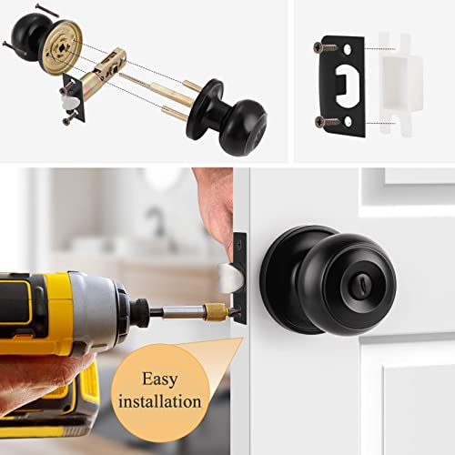 Probrico Flat Black Privacy Door Knob Interior Bath/Bed Lock Flat Ball Keyless Lock Interior Door Knobs (1 Pack) #TOP4