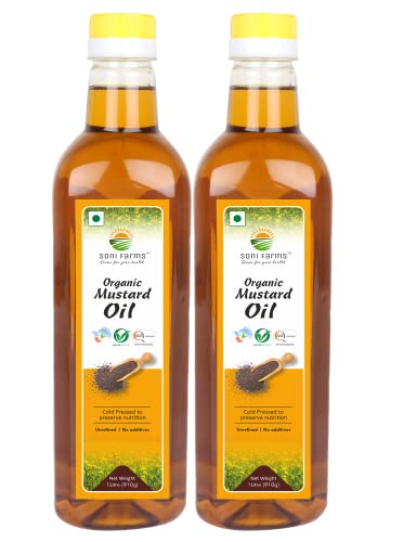 Image of Soni Farms 100% Pure and Organic Mustard Oil 2 Litre Natural Chemicals and Preservatives Free Cooking Oil
