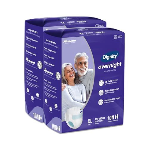 Image of DIGNITY Overnight Tape Style Adult Diapers - XL (20 Pieces) With Wetness Indicator and Leakage Protection Upto 12-16 Hrs.