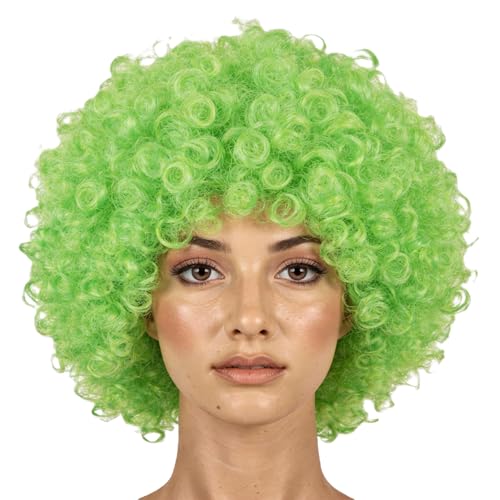 Afro Wigs Curly Bouncy Hair For Fancy Dress Party Costume Disco Accessory Unisex 60s 70S 80s Theme Green