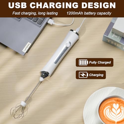 Image of Handheld Electric Milk Frother with 2 Heads, Coffee Whisk Foam Mixer with USB Rechargeable 3 Speeds, Foam Maker Blender for Latte, Cappuccino, Hot Chocolate, Egg (Type 4)