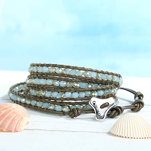 Image of C.QUAN CHI Natural Crystal Bead Bracelet Leather Wrap Bracelet 5 Wrap Stackable Braid Bracelet Bangle Jewelry Birthday Gifts
