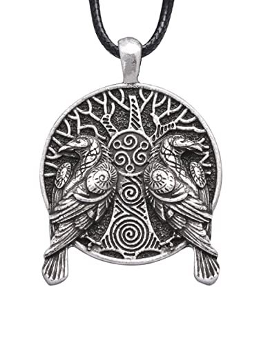 HAQUIL Raven Necklace, Viking Huginn and Muninn Tree of Life Pendant, Norse Jewelry Gift for Men and Women