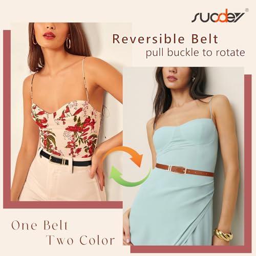SUOSDEY Women Reversible Leather Belt with Rotating Pin Buckle for Jeans Pants Dresses, Fashion Ladies Waist Belt2