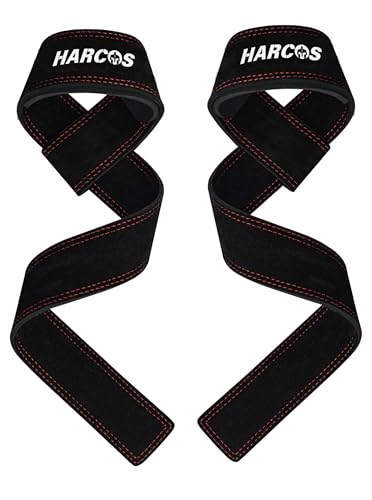 Image of Premium 100 % Genuine Leather Weightlifting Gym Straps with 5mm Neoprene Padded Wrist Support Heavy Duty Double Stitched, Deadlifting, Powerlifting Gym Accessories for Men and Women with 54 CM Hand Bar Grip Extra-long length (Black)
