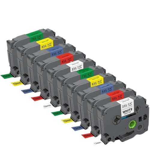 5PK 10PK ���x���e�[�v 12mm TZe231 TZe431 TZe531 TZe631 TZe731 ���n�ɔ��ƌ݊�������(10PK Mixed Color)