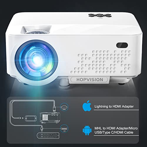 HOPVISION Retroprojecteur, 6500 Lumens Mini Projecteur 1080P Full HD, Vidéoprojecteur avec 240 Display, Projecteur Portable 90000 Heures Compatible avec HDMI/USB/AV/VGA