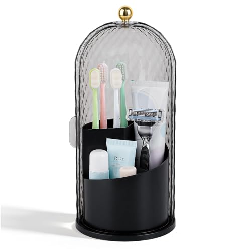 Toothbrush Holder with Cover for Bathroom Countertop Organizer Black