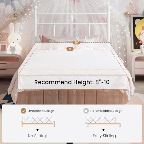 Image of SHA CERLIN Twin Size Metal Platform Bed Frame with Victorian Vintage Headboard /Under Bed Storage /No Box Spring Needed /Easy Assembly /Noise Free /Mattress Foundation /White