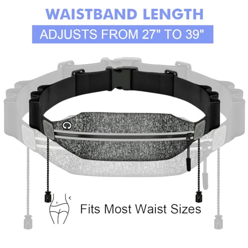 Vicloon Laufgürtel für Handy, Schwarze Leichte Lauftasche,Triathlon Startnummernband Laufgurt, Laufgürtel mit Kopfhöreranschluss und Nummernhalter&6 Gel-Halter für Joggen Marathon,Grau