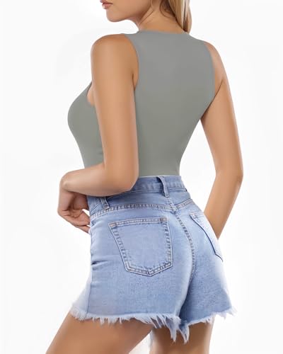 Image of MANGOPOP Women's Tank Top Bodysuit Crew Neck Sleeveless Racerback Halter Ribbed Body Suits Sexy Summer Going Out Tops