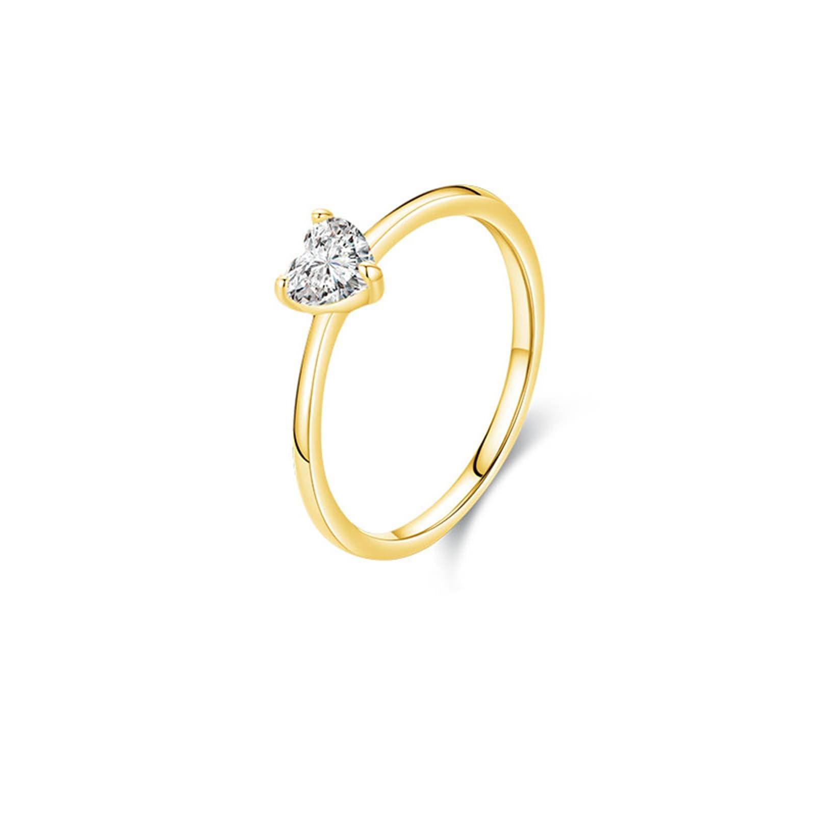 Anillo de oro amarillo de 9 K/14 K para mujer, 5 x 5,5 mm, con forma de corazón solitario