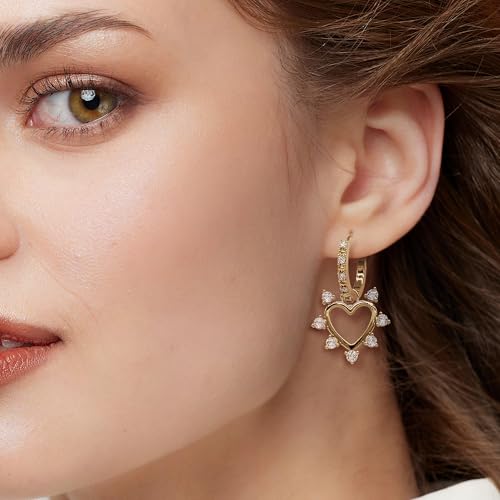 Gold Hoop Earrings for Women – Convertible Heart Earrings, 2-in-1 Gold Dangle Earrings or Classic Hoops4