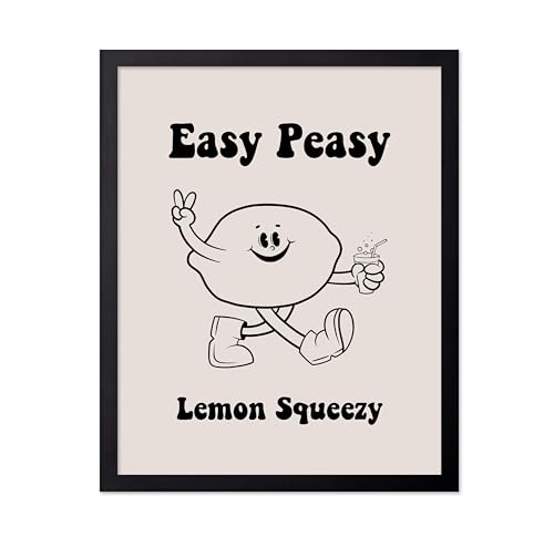 Poster Master Easy Peasy Lemon Squeezy Poster - Retro Lemon Print - Citrus Art - Funky Lemon Design - Black Preppy Design - Humorous Print - Funny Kitchen or Restaurant Decor - 8x10 Black Framed