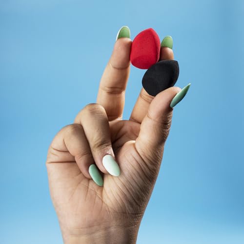 Image of PAC Mini Sponge Set (2 Pc) | Beauty Blender Set, Makeup Sponge (Small) | Soft Olive Cut Sponge for Liquid Foundation, Creams & Powders | For Normal Skin Types - Soft, Reusable & Washable (Black, Red)