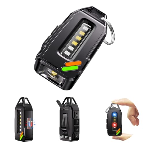 Mini Flashlight Keychain with Red/UV/Black Light, 500 Lumens Small EDC Flashlight Rechargeable with 9 Modes & Waterproof, Mini Pocket Flashlight Magnetic with Clip, Flash Light for Emergency, Fishing