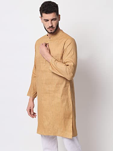 Image of Vastraa Fusion Men's Printed Kurta Pure Cotton Long Kurta, Round Collar, Full Sleeves, Button Kurta, Ethnic Wear